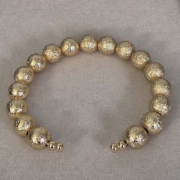 Gold Filled Brushed Bead Open Cuff Bracelet - Picture 3 of 7